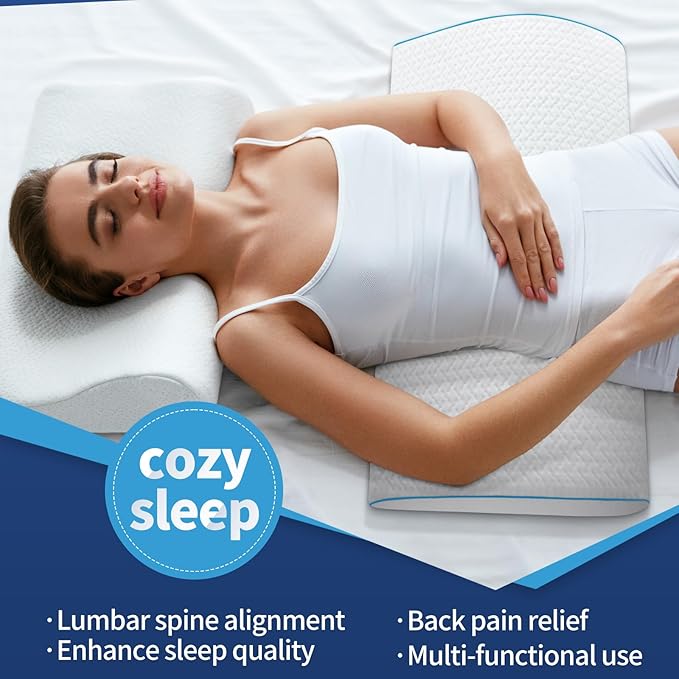 Lumbar Support Pillow for Sleeping - Back Pain Relief & Spinal Alignment Pillow, High-Resilience Foam, 23.6x11.8x3.15 Inch