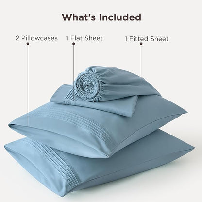Bedsure Deep Pocket Queen Sheets Set - Fits Mattresses Up to 21 Inches Thick - 4 Piece GentleSoft Bed Sheets, Moisture Wicking, Soft & Cooling Bedsheet & Pillowcases, Easy & Secure Fit, Mineral Blue