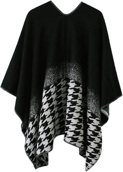 Women's Vintage Pattern Open Front Poncho Cape Shawl Winter Shawl Wraps