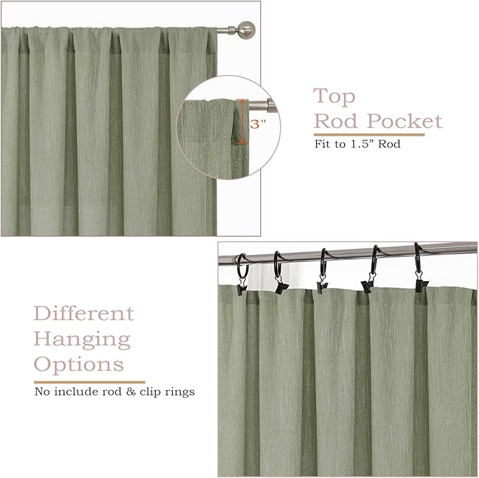 Simplebrand Sage Green Semi Sheer Faux Linen Textured 120 Inches Long Curtains 2 Panels Set, Privacy Farmhouse Window Drapes for Living Room/Birthday Party/Hallway Window Guest Room, 50 x 120 Inch