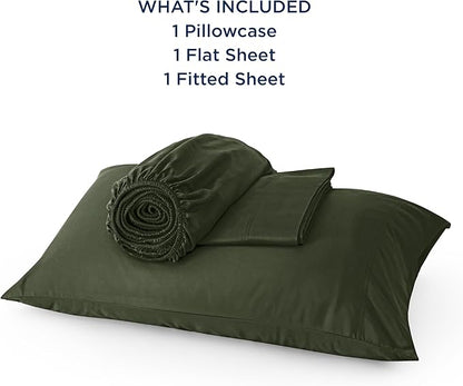 Bedsure Cooling Sheets Twin, Rayon Derived from Bamboo, Breathable & Soft Twin Sheets Set, Deep Pocket Up to 16 Inches, Hotel Luxury Silky Bedding for Hot Sleepers, Olive Green
