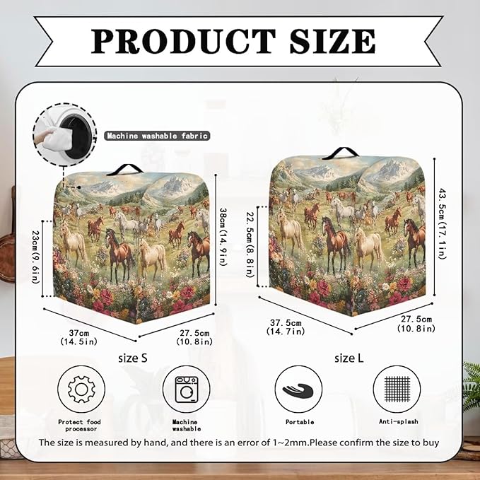 Horse Print Stand Mixer Cover with 2 Pocket and Handle Kitchen Appliance Coffee Maker Toaster Dust Covers