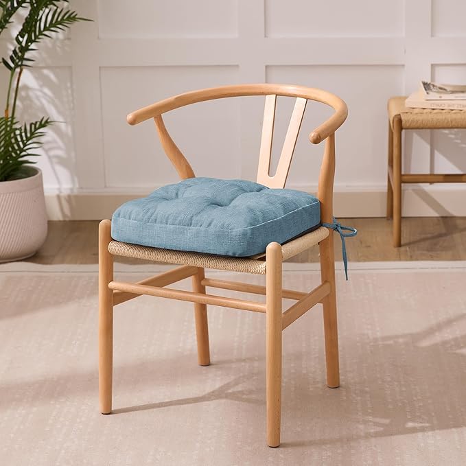Chair Cushions for Dining Chairs, Dining Chair Cushions, Tufted Indoor Chair Pads with Ties & Non Slip Backing, Seat Cushions for Kitchen Chairs 16.5” x 16.5” x 3.5”, Set of 4, Light Blue