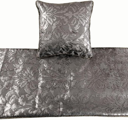 The HomeCentric Silver Bed Runner, King Size 90"x18" Decorative Bed Runner with 2 Matching Pillow Cover, Silver & Grey Velvet Bed Scarf in Foil Velvet Bead Border - Silver Glitterati