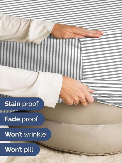 Extra Deep Twin XL Fitted Sheet - Hotel Luxury Single Fitted Sheet Only - Easily Fits 18 inch to 24 inch Mattress - Ultra Soft, Wrinkle Free w/Extra Deep Pockets - Breathable & Comfy - Grey Stripes