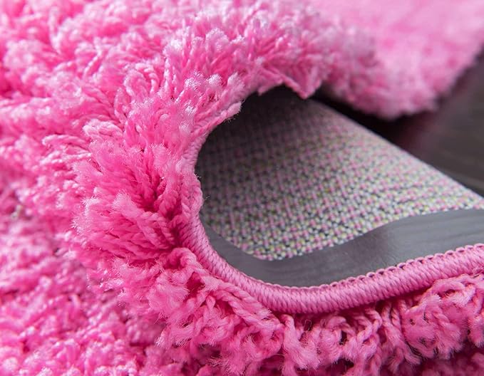 Unique Loom Solid Shag Collection Area Rug (6' 1" Round, Taffy Pink)