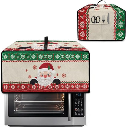 Christmas Countertop Convection Oven Cover Decorative Air Fryer Toaster Oven Dust Cover for Winter Holiday Home Kitchen Indoor Decor, L, Santa Claus Snowflake Red Green Beige