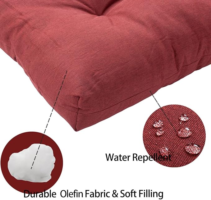 Outdoor Bench Cushion 48 x18 inch with Non-Slip Grips,Water Resistant Porch Swing Cushion,Bench Pillow Pads,Tufted Cushions for Patio Garden Furniture,48" Seat Cushions(Dark Red)