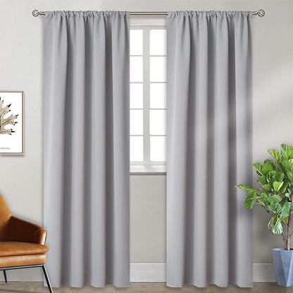 BGment Rod Pocket Blackout Curtains for Bedroom - Thermal Insulated Room Darkening Drapes for Living Room Dining Room Privacy Blinds, 52 x 84 Inch, 2 Panels, Light Grey