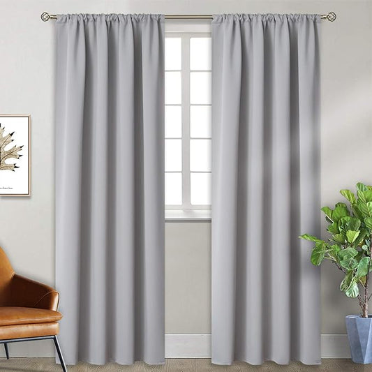 BGment Rod Pocket Blackout Curtains for Bedroom - Thermal Insulated Room Darkening Drapes for Living Room Dining Room Privacy Blinds, 52 x 84 Inch, 2 Panels, Light Grey