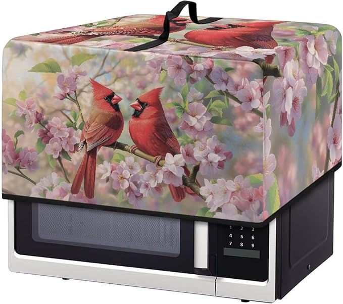 Microwave Ovens Dust Cover, Red Cardinal Polyester Waterproof Countertop Microwave Dust Cover Dustproof Tear-Resistant for Most Standard Sizes Easy to Clean