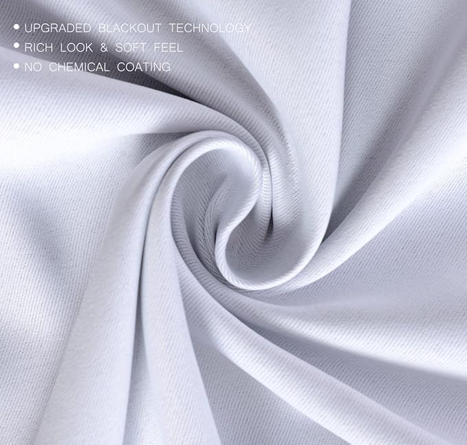MIUCO Room Darkening Thermal Insulated Grommet Window Blackout Curtains Panels for Bedroom 1 Pair 52x95 Inch Greyish White, Bonus 2 Tie Backs Included