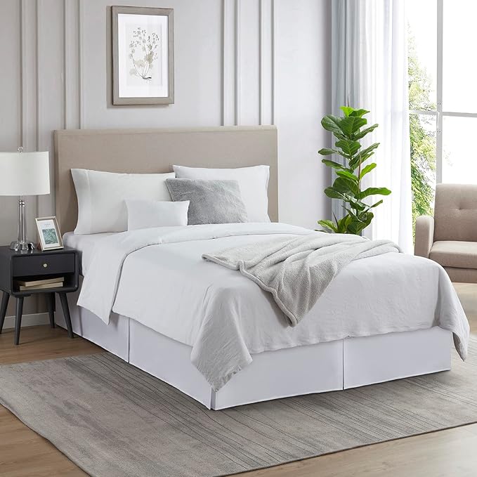 Nestl White Bed Skirt Queen Size - 14 Inch Drop Brushed Microfiber Skirts Hotel Quality Pleated Shrinkage & Fade Resistant