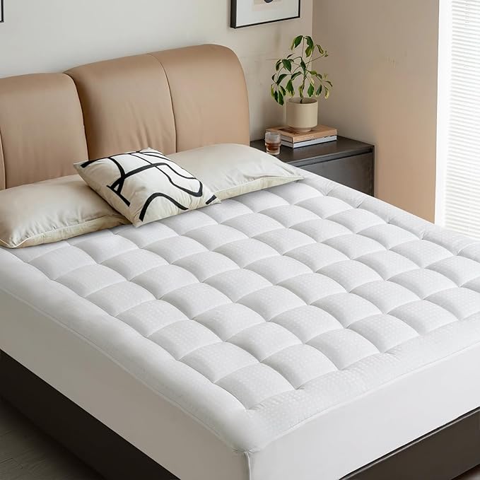 LEISURE TOWN Mattress Pad California King Size Soft Cotton Mattress Cover,Quilted Fitted Mattress Topper with Deep Pocket fits 8-21 inch Mattress,Breathable Fluffy Pillow Top,White