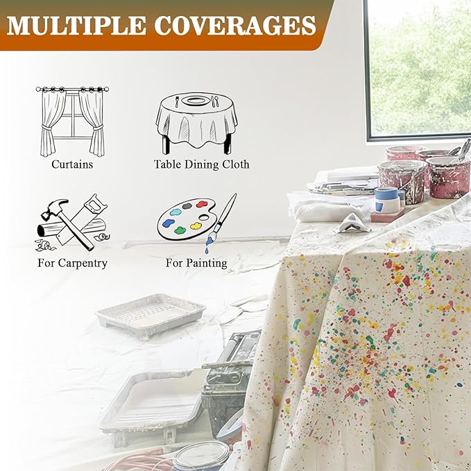 All Purpose Canvas Drop Cloths - Drop Cloth for Painting, Floor Cover, Heavy Duty Protection for Furniture & Surfaces, Reusable Painters Canvas Tarp for Renovation & Home (9x12 Feet)
