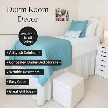 Shreem Linen Dorm Room Bed Skirt Twin XL 50 Inch Drop, 100% Microfiber Extra Long Bedskirt, White