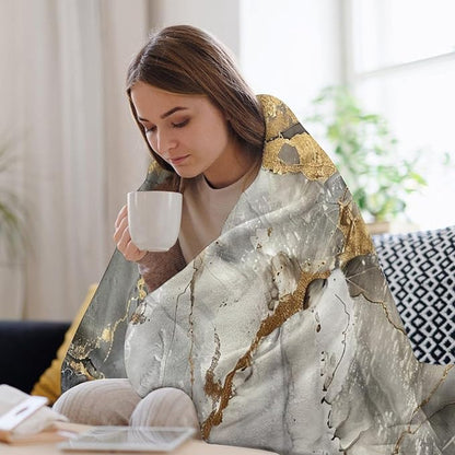 Modern Marble Blanket, Abstract Luxury Baroque Gold Grey Gradient Stone Veins Pattern Soft Warm Cozy Plush Flannel Covers for Livingroom Bedroom Couch Chair Camping Travel Home Decor Tapestry 30x40in