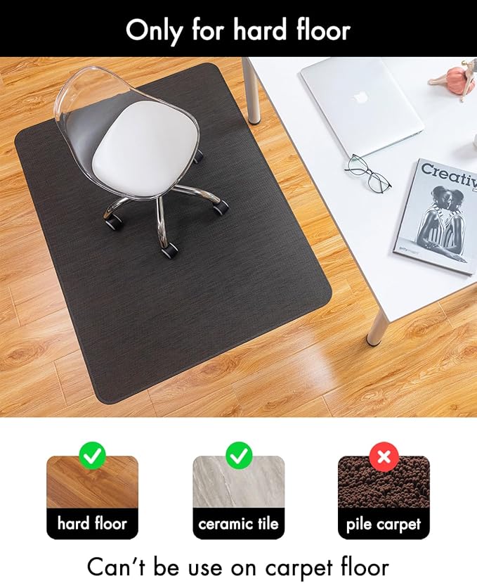 Office Chair Mat for Hardwood Floor Under Desk Computer Rolling Chair Mat for Wood/Tile Floor Non-Slip Heavy Duty Desk Rug PVC Plastic Hard Floor Protector 48"x 48" (Espresso)