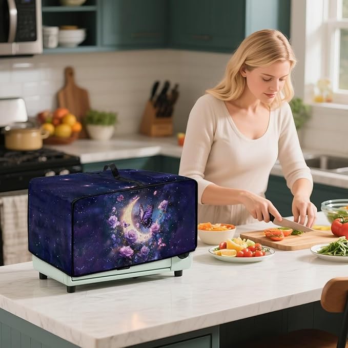 Gorgeous Butterfly Rose Moon Print Microwave Oven Cover Dust-Proof Microwave Oven Grill Cover Protector Kitchen Appliance Protector Dirt and Fingerprint Protection, M