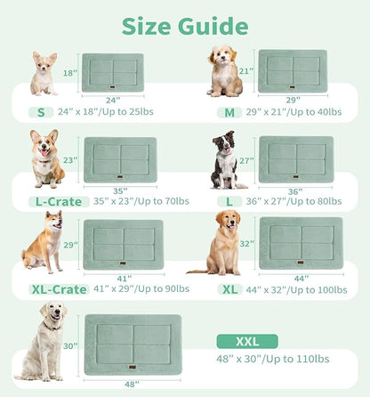 MADE 4 PETS Dog Crate Pad Bed for Medium Dogs, Washable & Reversible, Anti-Slip Kennel Mat for Cozy Sleeping, Soft Fluffy Dog Bed for Indoor & Outdoor Use, 29"x21", Green