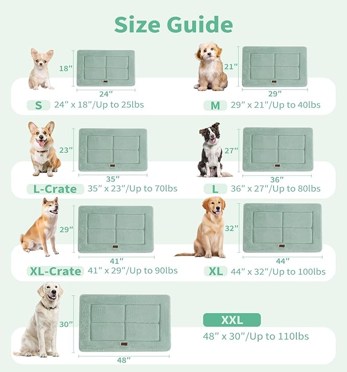 MADE 4 PETS Dog Crate Pad Bed for Extra Large Dogs, Washable & Reversible, Anti-Slip Kennel Mat for Cozy Sleeping, Soft Fluffy Dog Bed for Indoor & Outdoor Use, 48"x30", Green