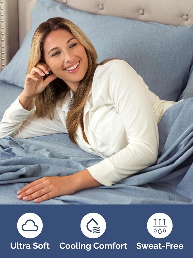 Extra Deep Full Fitted Sheet - Hotel Luxury Single Fitted Sheet Only - Easily Fits 18 inch to 24 inch Mattress - Ultra Soft, Wrinkle Free with Extra Deep Pockets - Breathable & Comfy - Heathered Blue
