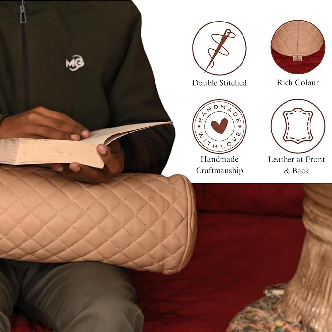 Neck Roll Pillow Cushion Cover, 16x5 Inch Full Moon Round Bolster Pillow Case, Cylinder Soft Lambskin Leather Pillowcase for Head, Spine & Neck Support During Sleep - Quilted Beige Pack of 1
