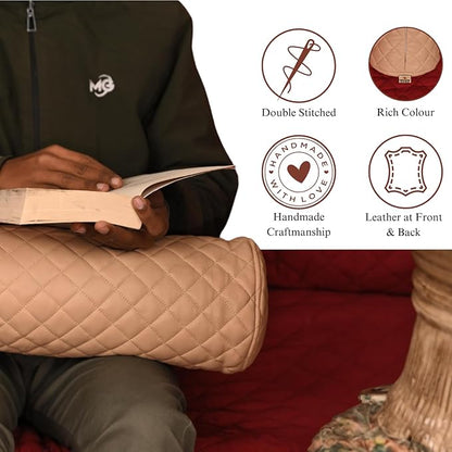Neck Roll Pillow Cushion Cover, 22x7 Inch Full Moon Round Bolster Pillow Case, Cylinder Soft Lambskin Leather Pillowcase for Head, Spine & Neck Support During Sleep - Quilted Beige Pack of 2