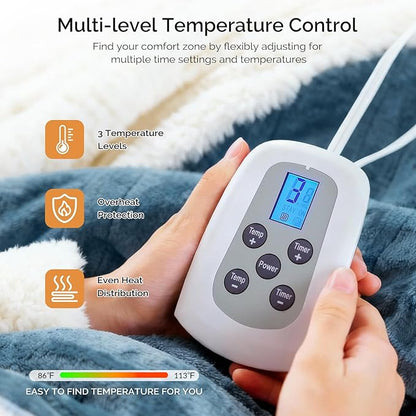 Heated Blanket Electric Blanket Queen Size 84"x90" Fast Heating Electric Blanket with Dual Control 10 Heat Levels & 10 Hours Auto-Off Overheat Protection Cozy Soft Flannel Heated Throw Blanket