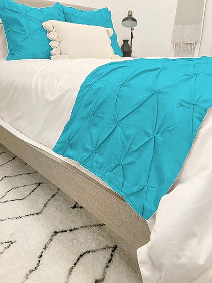 Bed Runner Set - 100% Pure Cotton 800 Thread Count - Luxury 1 Pinch Pleated Bed Runner and 2 Pillow Cover - 3 Piece Pinch Pleated Bed Runner Set King, Turquoise