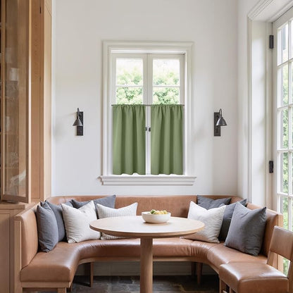 BGment Olive Green Blackout Kitchen Curtains 36 Inches Long - Short Half Drapes with Rod Pocket Privacy for Cafe Bathroom Windows, 34 x 36 Inch, 2 Panels