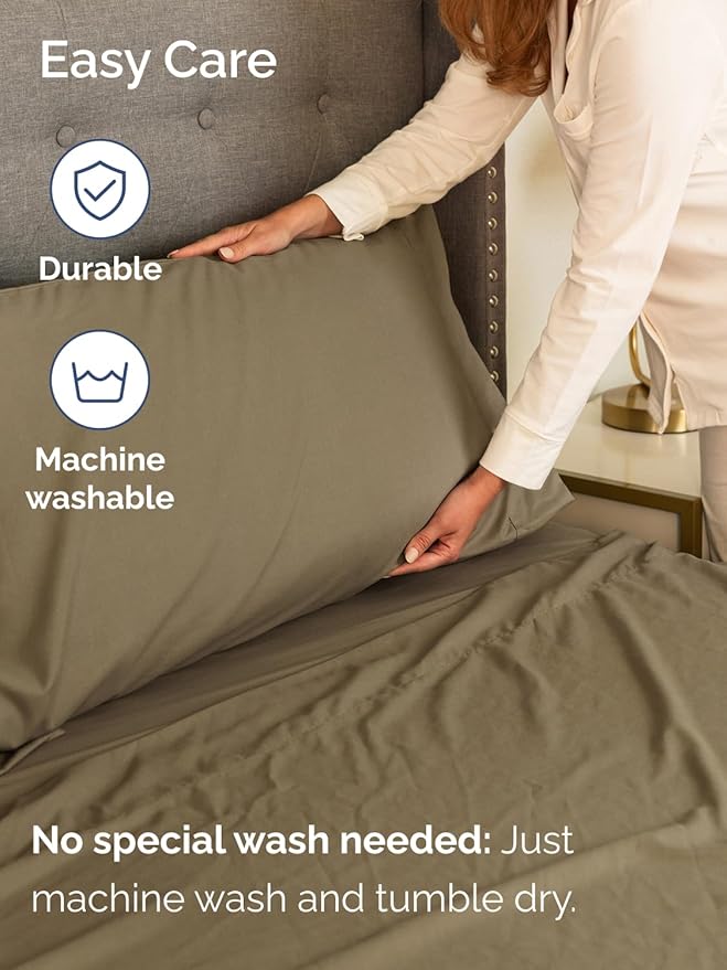 Extra Deep Pocket King Sheets - 4 Piece Breathable & Cooling Bed Sheets - Hotel Luxury Bed Sheet Set - Soft, Wrinkle Free & Comfy - Easily Fits Extra Deep Mattresses - Deep Pocket Khaki Sheets Set