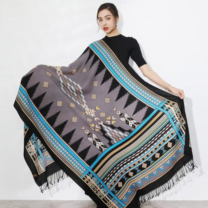 DANA XU 100% Merino Wool Pashmina Shawl for Women 96"x43", Oversized Cashmere Wrap with Tassels, Floral Travel Blanket Cape