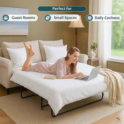 Luxury Queen Sleeper Sofa Bed Sheet Set,100% Egyptian Cotton, 338 Thread Count, Queen Size (60 x74 +6 Inch Deep Pocket) Soft and Light Weight 4pcs Sofa Set (White Solid)