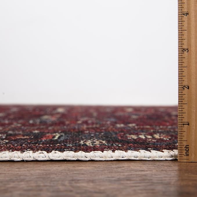 Bloom Rugs Washable Non-Slip 2' x 3' Rug - Burgundy Traditional Bordered Area Rug for Living Room, Bedroom, Dining Room, and Kitchen - Exact Size: 2' x 3'