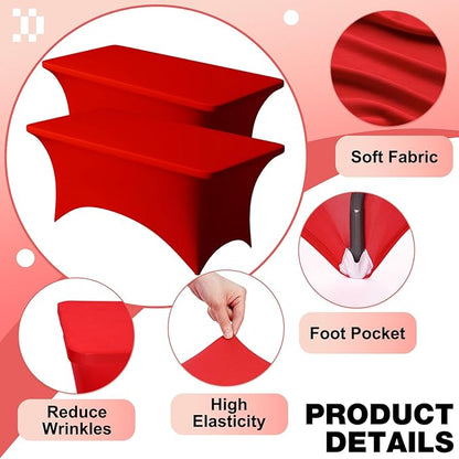 Trlyc 2 Pack 6FT Spandex Table Cloth - 72 x 30 Inch Rectangular Stretch Tablecloth, Wrinkle Resistant Scretch Table Cover for Wedding, Party, Banquet, Picnic, Outdoor Decoration (2Pcs,Red)