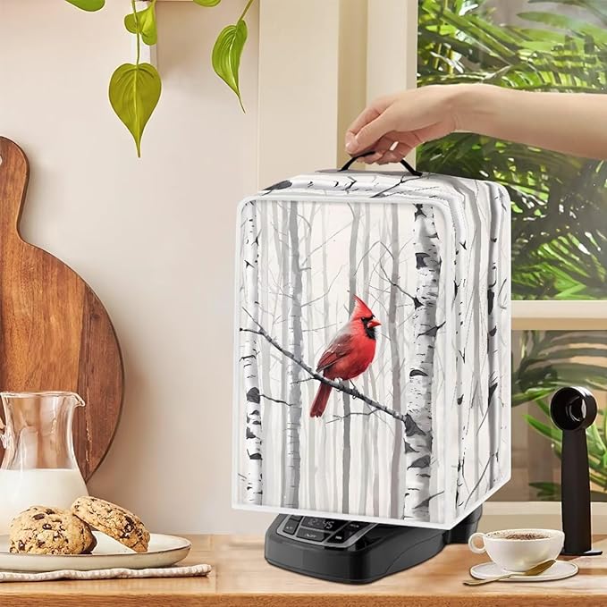 Christmas Cardinal Coffee Maker Cover for Kitchen Counter, Washable Small Appliance Covers with Handle