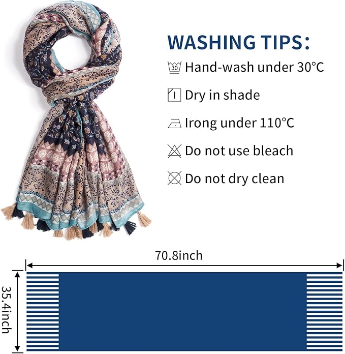 Scarf for Women Lightweight Soft Floral Leopard Printed Scarves Fall Winter Fashion Shawl Wrap with Fringe