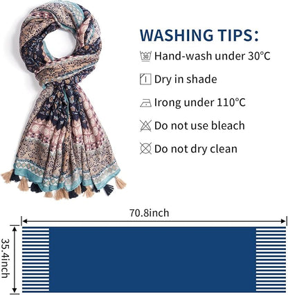 Scarf for Women Lightweight Soft Floral Leopard Printed Scarves Fall Winter Fashion Shawl Wrap with Fringe