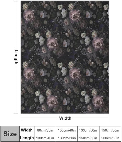 Vintage Gothic Floral Blanket, Black Pink Flower Rose Black Garden Roses Blooming Boho Throw Blankets for Home Bedding Couch Decor, 50"x60"