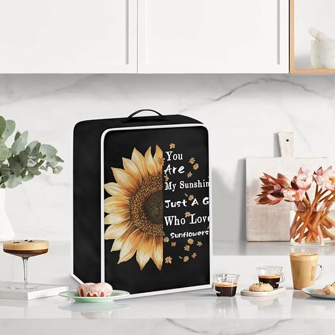 Mumeson Sunflower Black Coffee Maker Cover, Waterproof Dust Cover for Stand Mixer or Small Kitchen Machine, Fits Various Styles