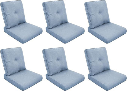 Patio Cushions for Outdoor Furniture - 22" x 25" x 4" UV Resistant Thick Foam Cushions Water Resistant Replacement Cushion for Outdoor Patio Furniture Chair/Sofa/Couch | Baby Blue | 6-Pack |