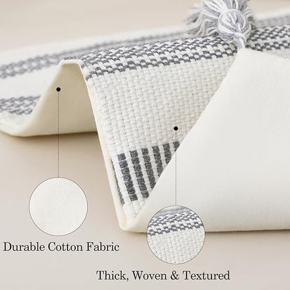 Smile Bee Boho Outdoor Couch Throw Pillow Covers Set of 2 Decorative Thick Woven Striped Accent Neutral Pillow Covers with Tassels for Bed Sofa Home Decor 18x18 Inch, Grey and Cream White