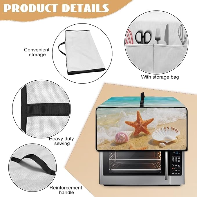 Air Fryer Toaster Oven Dust Cover Countertop Microwave Dust Cover Protector, Compatible with Convection Oven, M, 16.5 x 20.5 x 10 Inches, Beach Starfish Sea Shell