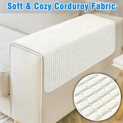 Couch Arm Covers, Sofa Arm Covers, Waterproof Armrest Cover for Sofa, Armchair, Loveseat, Headrest Cover, Non-Slip Recliner Arm Cover, Arm Chair Covers Set of 2 (Cream, 23"×19")