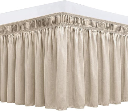 Biscaynebay Wrap Around Bed Skirts for Full & Full XL Beds 16" Drop, Light Camel Adjustable Elastic Dust Ruffles Easy Fit Wrinkle & Fade Resistant Silky Luxurious Fabric Solid Machine Washable