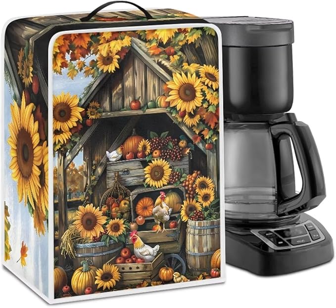 Coffee Maker Cover For Kitchen With Top Handle Waterproof Dust Appliance Cover Suitable For Most Coffee Machine Models Sunflower Chicken Coop Pattern