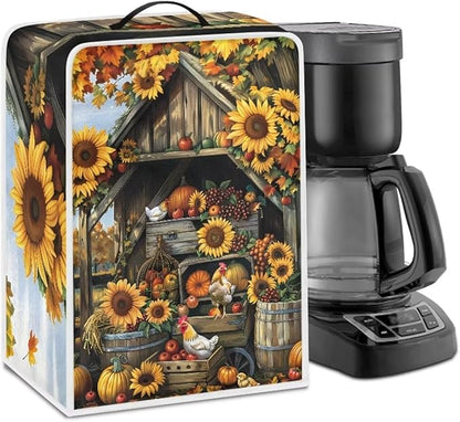 Coffee Maker Cover For Kitchen With Top Handle Waterproof Dust Appliance Cover Suitable For Most Coffee Machine Models Sunflower Chicken Coop Pattern