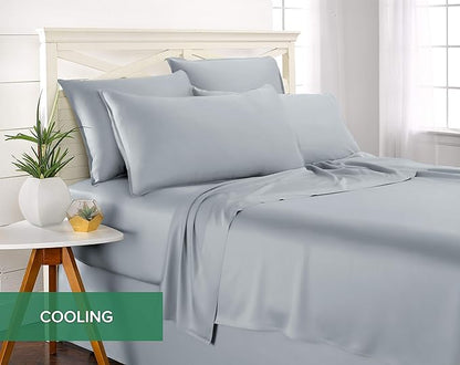 Pure Bamboo Twin XL Sheets, Genuine 100% Organic Viscose Derived from Bamboo Bed Sheet Set, Luxuriously Soft & Cooling, Double Stitching, 2 Year Quality Promise (Twin XL, Sterling Blue)