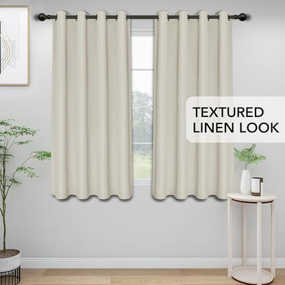 Easy-Going Linen Look Blackout Curtain 63 Inch Length Grommet Window Curtain Drapes for Bedroom, Living Room Thermal Insulated Room Darkening (Set of 2 Panels, Natural)